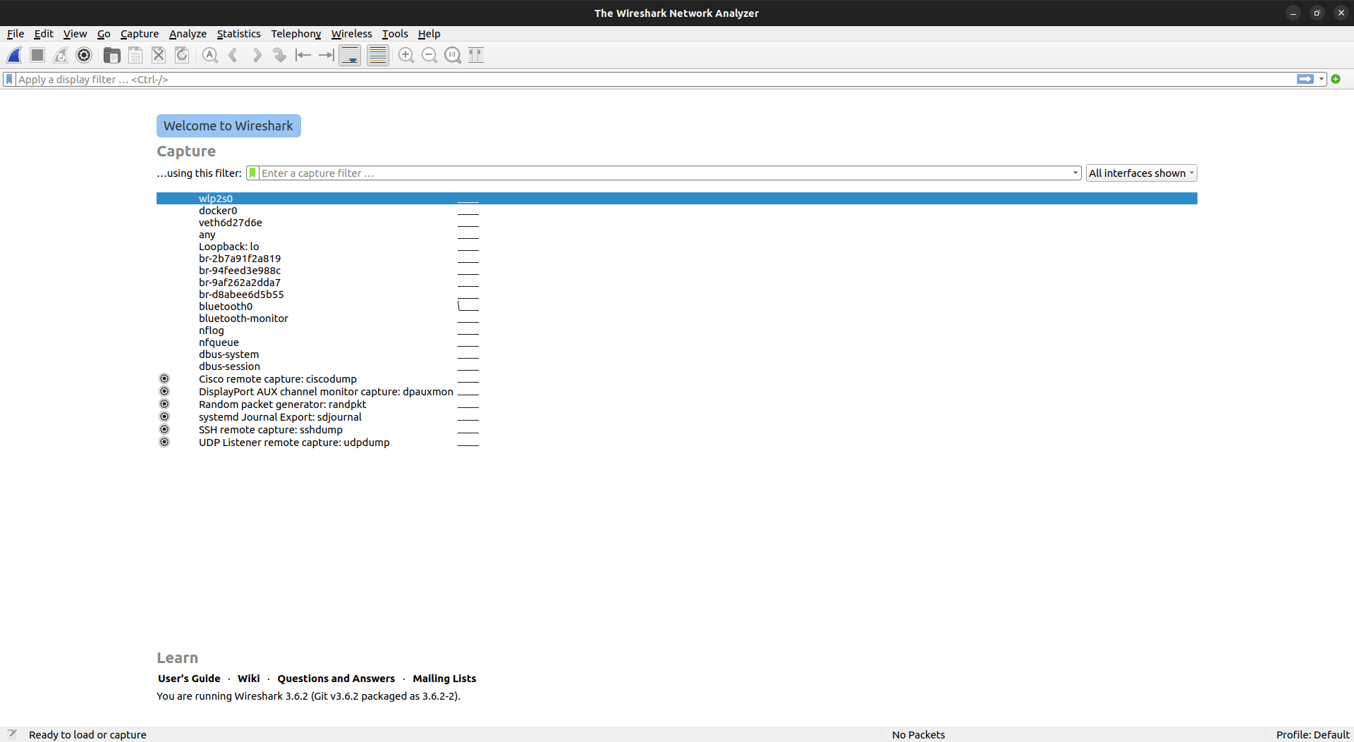 Wireshark vulnerability assessment tool dashboard